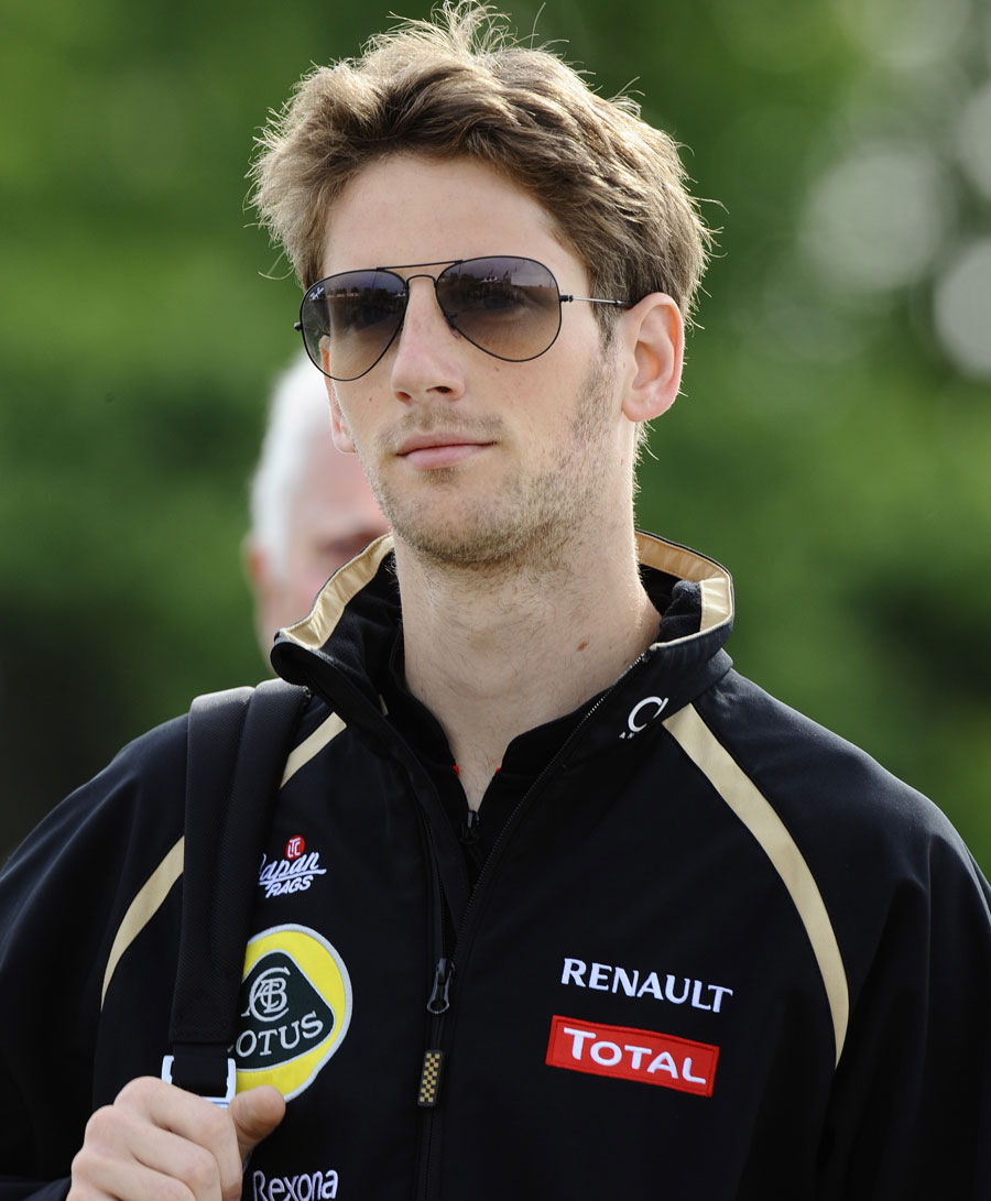 Romain Grosjean arrives in the paddock