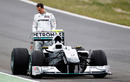 Michael Schumacher stops out on the track