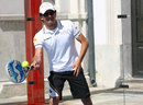 Pedro de la Rosa plays padel tennis at an HRT PR event
