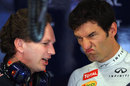 Mark Webber and Christian Horner in the Red Bull garage