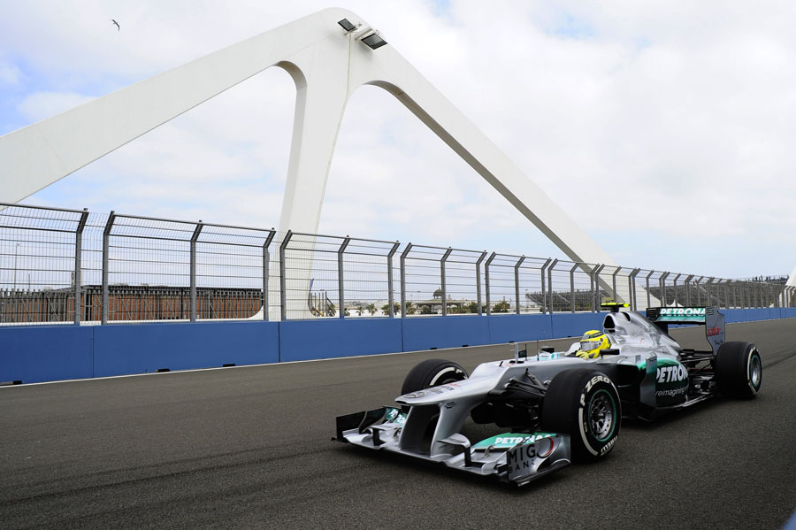 Nico Rosberg crosses the swing bridge
