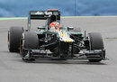 Heikki Kovalainen looks for grip on the medium tyres