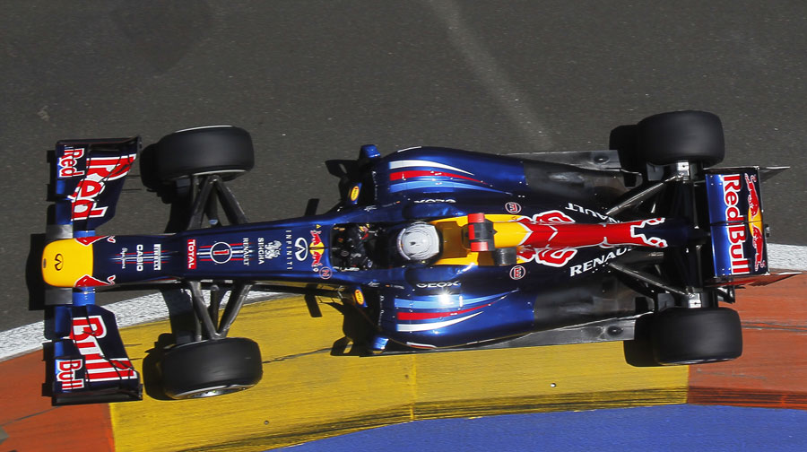An overhead shot of Sebastian Vettel in action