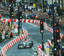 Martin Brundle  in action during the F1 Regent Street parade