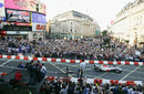 Jenson Button drives his BAR round Piccadilly Circus