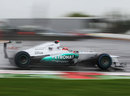 Michael Schumacher attacks the circuit in the Mercedes