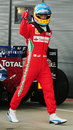 Fernando Alonso celebrates his pole position