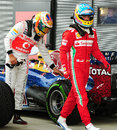 Lewis Hamilton feels the tyre temperatures Mark Webber's Red Bull