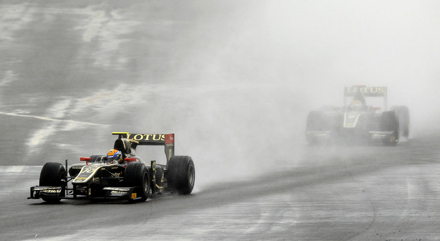 Esteban Gutierrez on his way to victory in the wet