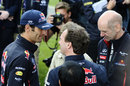 Mark Webber chats with Christian Horner and Adrian Newey