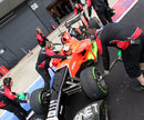 Rio Haryanto returns to the garage after carrying out some aero tests for Marussia