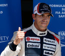 Pastor Maldonado give the thumbs up after qualifying third