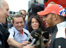 Lewis Hamilton speaks to the media on Thursday