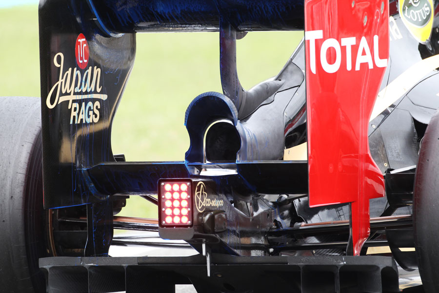 The rear of Kimi Raikkonen's Lotus in FP1