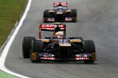 Jean-Eric Vergne ahead of team-mate Daniel Ricciardo during FP2