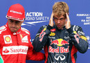 Fernando Alonso and Sebastian Vettel in parc ferme after qualifying