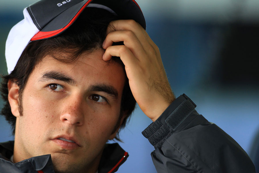 Sergio Perez faces questions from the media