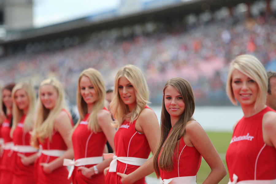 Grid girls line up ahead of the start of the race