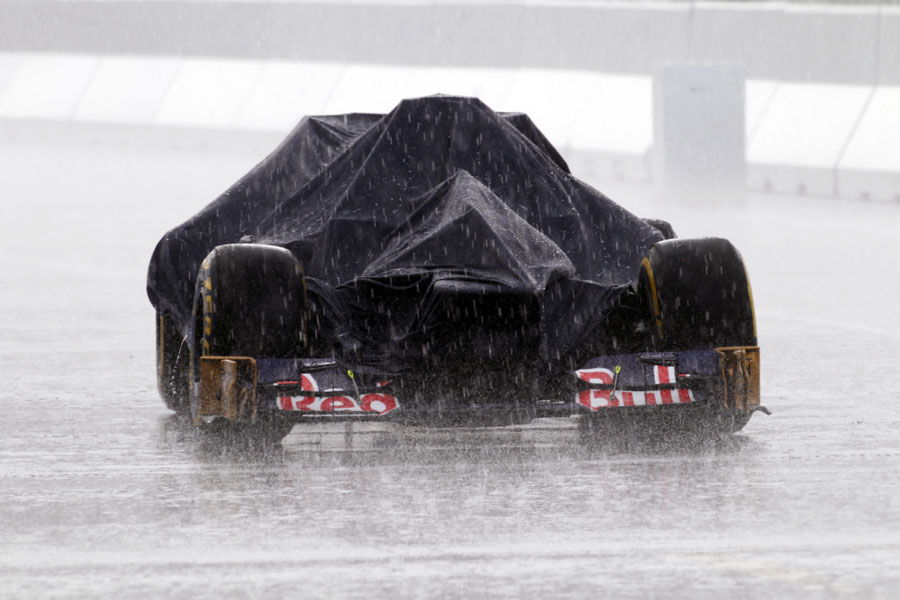 A Toro Rosso left in the rain