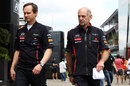 Red Bull's Paul Monaghan and Adrian Newey walk to see the stewards