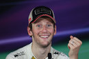 Romain Grosjean enjoys his second place in the drivers press conference