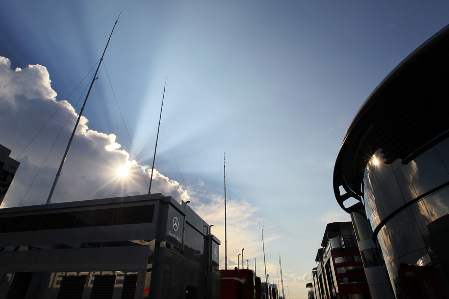 The sunshine breaks through above the paddock