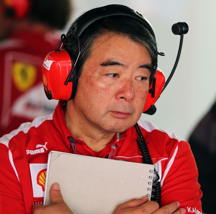 Tyre engineer Hirohide Hamashima in the Ferrari garage