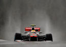 Lewis Hamilton ventures out through on to a very wet circuit on Friday morning