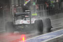 Valtteri Bottas leaves the pit lane on full wet tyres