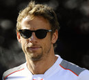 Jenson Button arrives in the paddock