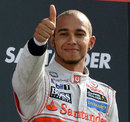 Lewis Hamilton gives his fans the thumbs up