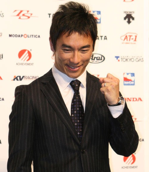 Takuma Sato at a press conference in Tokyo