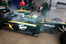 Heikki Kovalainen's run in the Lotus comes to a smoky end
