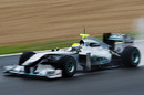 Nico Rosberg drives his Mercedes in terrible conditions