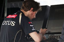 Romain Grosjean on the Lotus pit wall