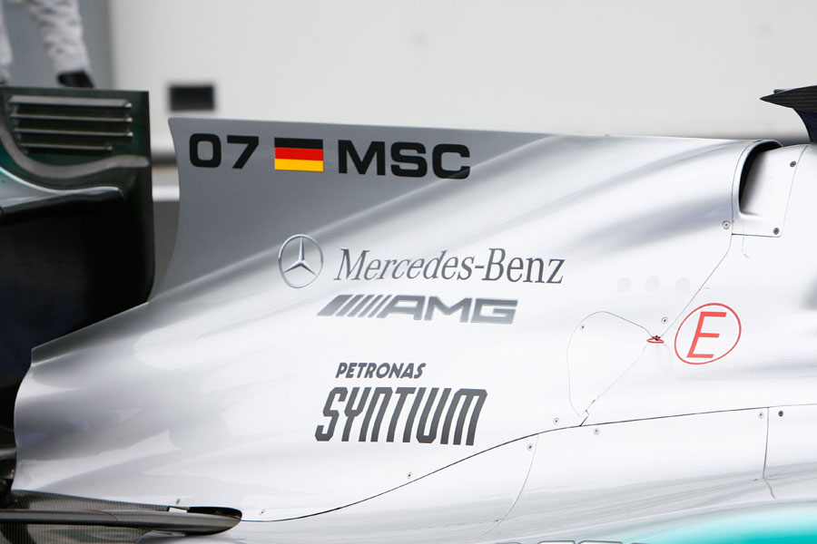 A fin on the Mercedes engine cover