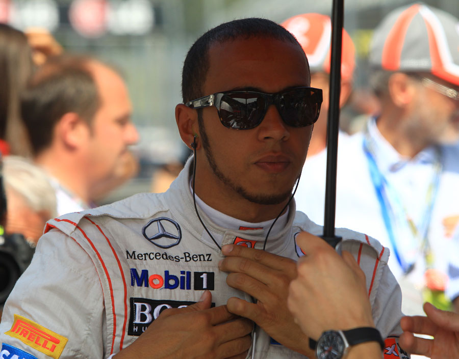 Lewis Hamilton prepares on the grid