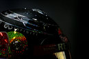 Sebastian Vettel's LED helmet on display in the Red Bull garage