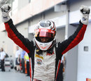 Max Chilton celebrates his feature race victory