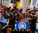 Kimi Raikkonen celebrates his second place finish