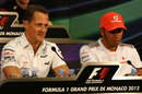 Michael Schumacher and Lewis Hamilton in the press conference