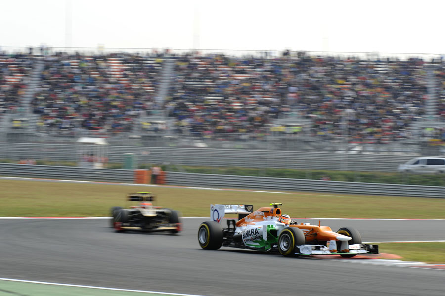 Nico Hulkenberg leads Romain Grosjean through the middle sector