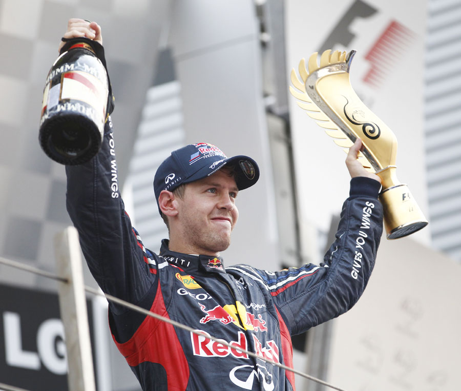 Sebastian Vettel celebrates victory in the Korea Grand Prix