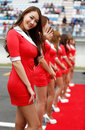 A grid girls prepare for the start of the race
