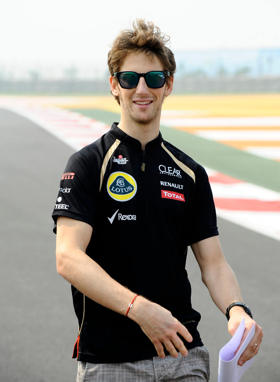 Romain Grosjean walks the track on Thursday