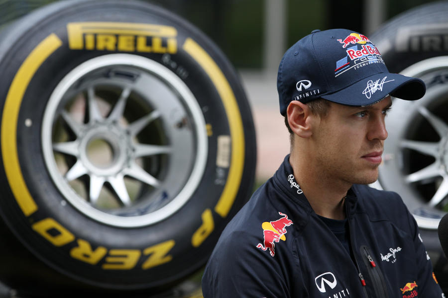 Sebastian Vettel faces questions from the media