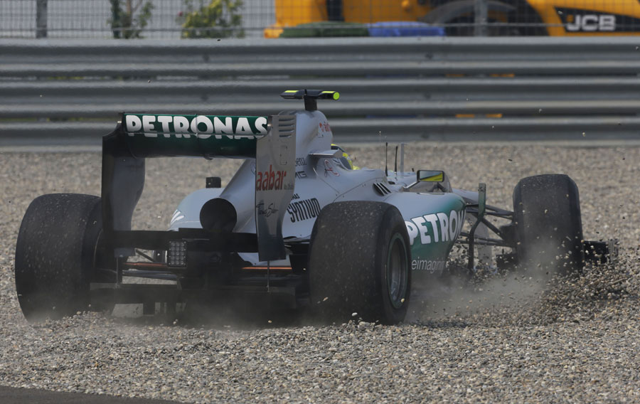 Nico Rosberg takes a trip through the gravel in his Mercedes