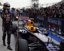 Sebastian Vettel celebrates pole position in India