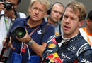 Sebastian Vettel in parc ferme after taking pole position in India