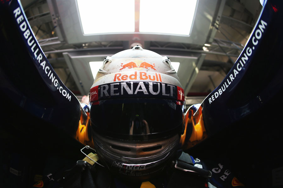 Sebastian Vettel cin the cockpit of his Red Bull RB8